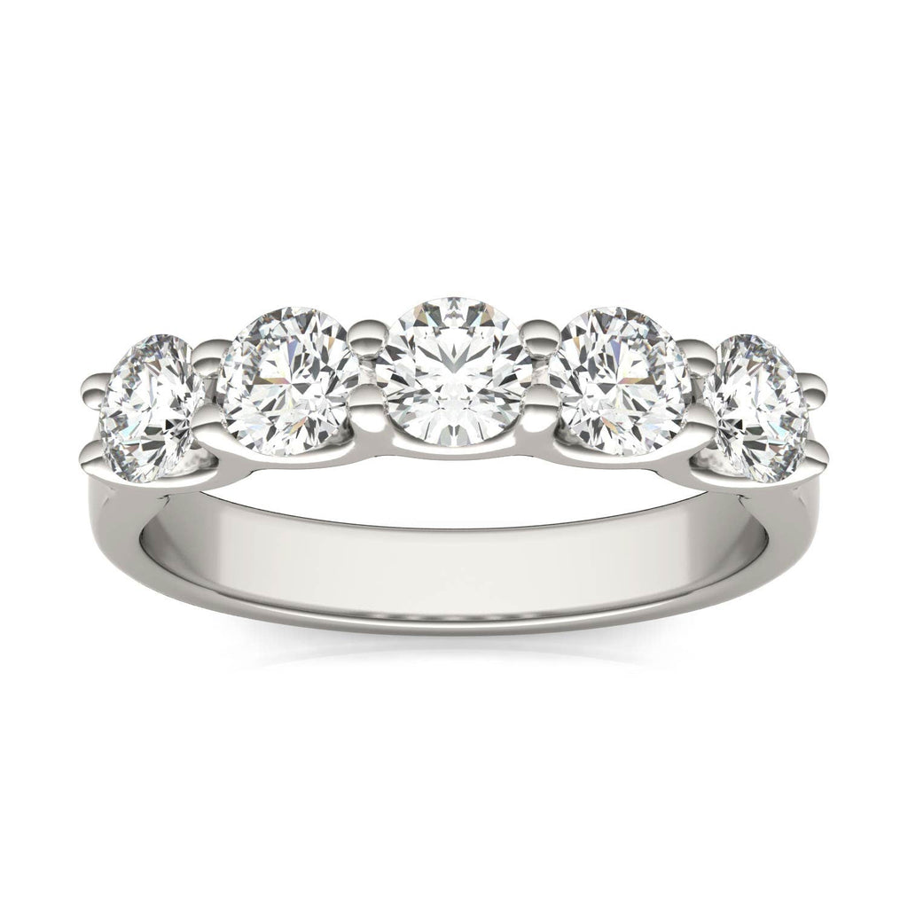 AGI Certified 1 1/4 CTW Round Lab Grown Diamond (G/Vs) Five Stone Anniversary Band in 14K White Gold