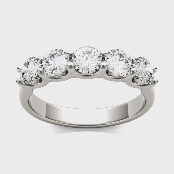 AGI Certified 1 1/4 CTW Round Lab Grown Diamond (G/Vs) Five Stone Anniversary Band in 14K White Gold