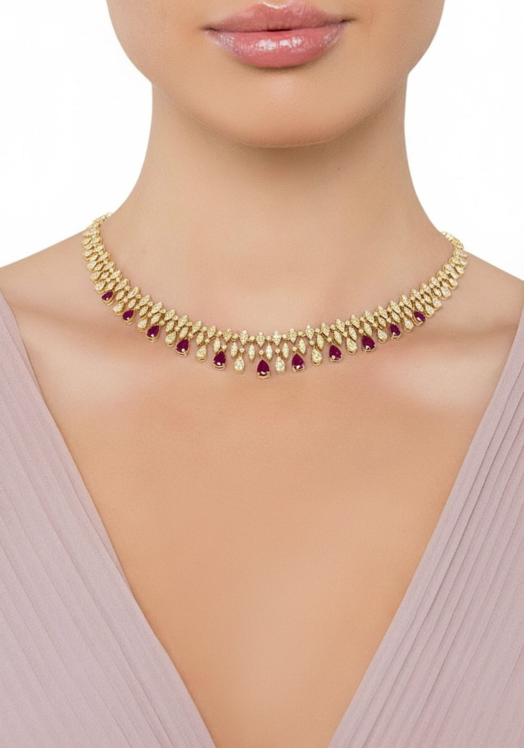 Duchess Ruby Statement Necklace Gold