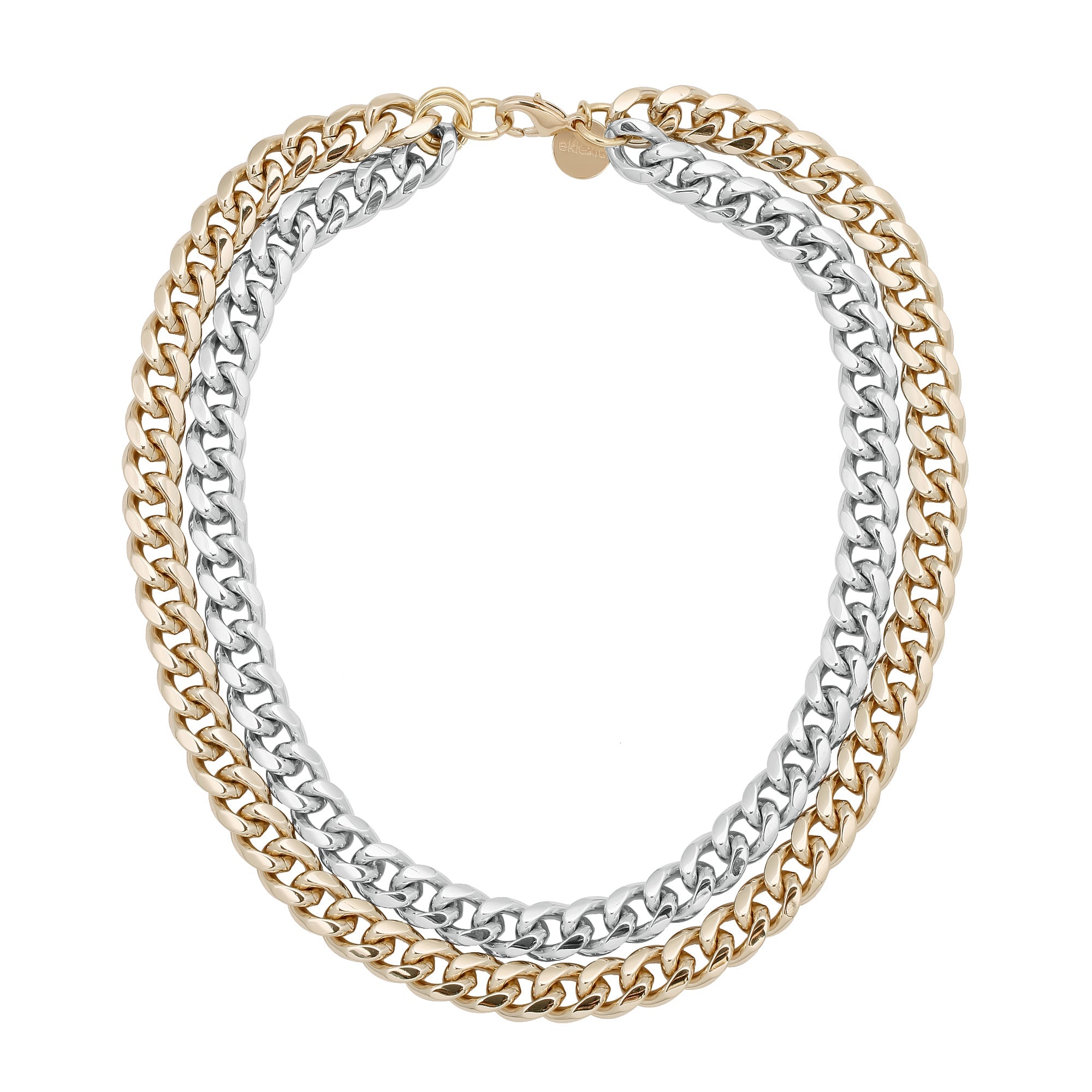 TWO-TONED DOUBLE CURB CHAIN NECKLACE by Eklexic