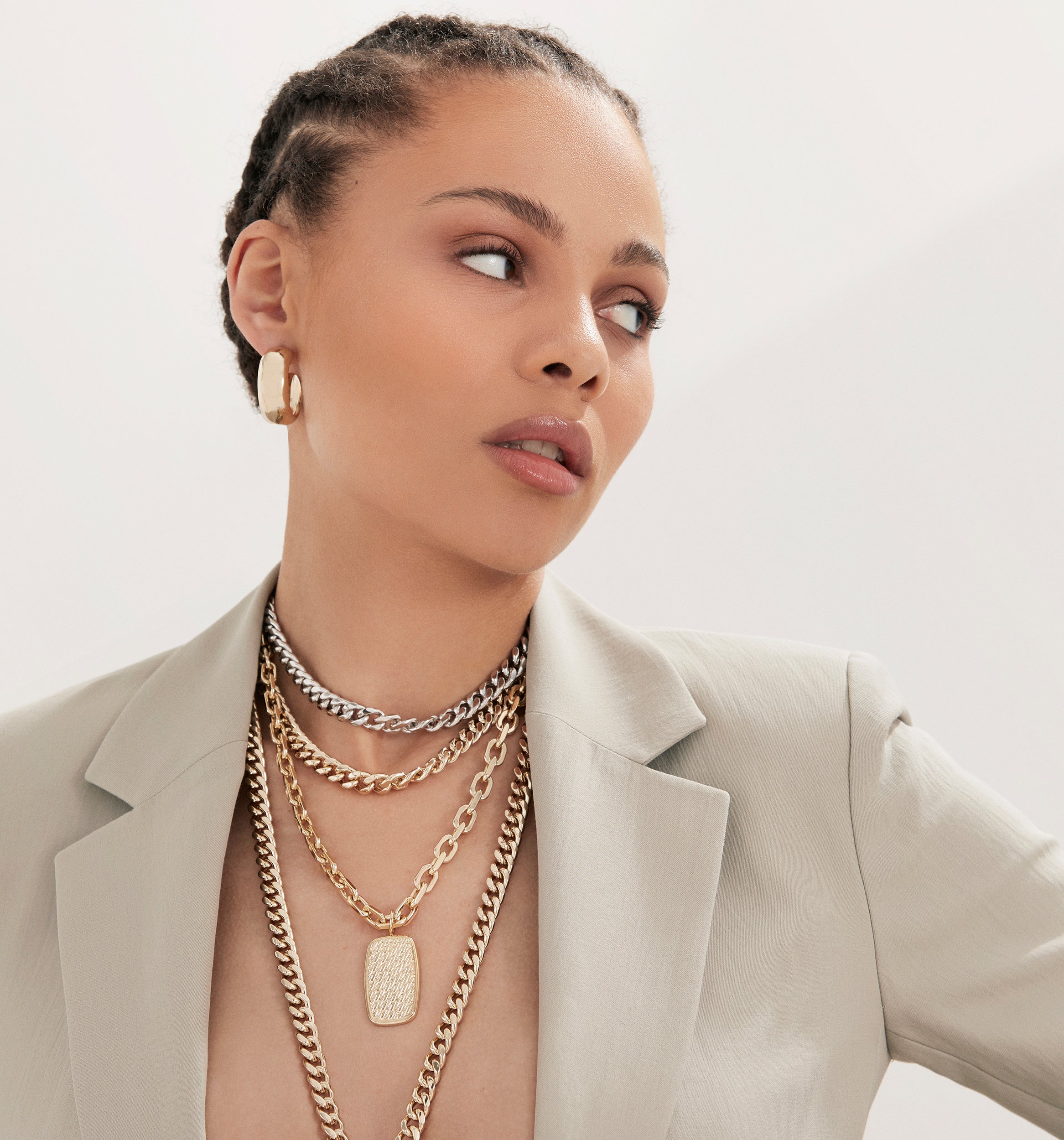 TWO-TONED DOUBLE CURB CHAIN NECKLACE by Eklexic